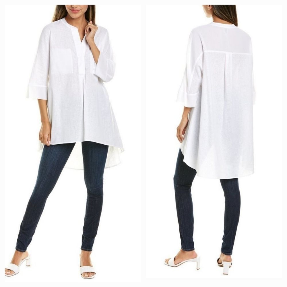 🔹️Anne Klein White Linen Oversized Popover Hi-low Tunic Top XLarge